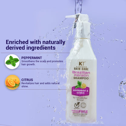 Brazilian Keratin Shampoo | Peppermint &amp; Citrus | Restores, Repairs &amp; Revitalizes Hair | Sulfate-Free, Paraben-Free | 250ml