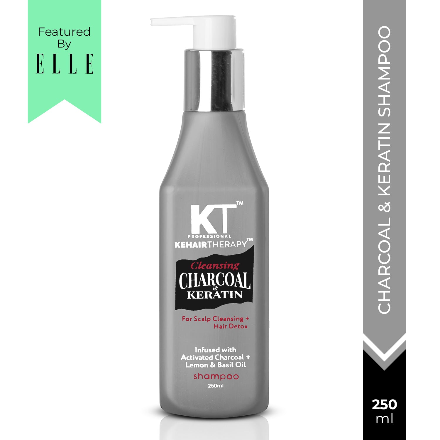 KT Professional Charcoal Keratin Shampoo - 250ml | Scalp Cleansing &amp; Hair Detox | Sulfate-Free &amp; Paraben-Free | Detoxifies Scalp, Strengthens Hair with Keratin &amp; Charcoal