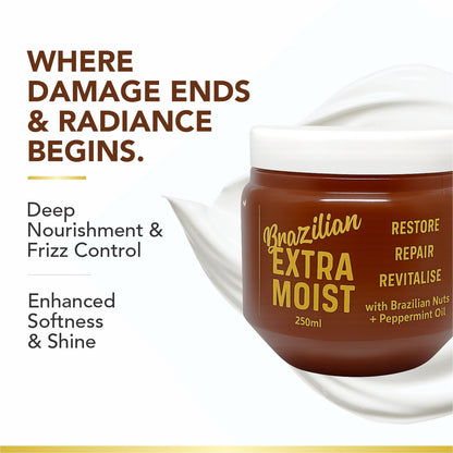 Brazilian Extra Moist Hair Masque | Enriched with Brazilian Nut &amp; Peppermint Oil | Restores &amp; Revitalizes Dry, Damaged Hair | Sulfate-Free, Paraben-Free | 250ml