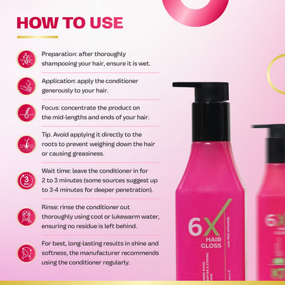 6X Hair Gloss Shampoo | 93% More Shine | Pro-Vitamin Enriched | Sulfate-Free, Paraben-Free | 250ml