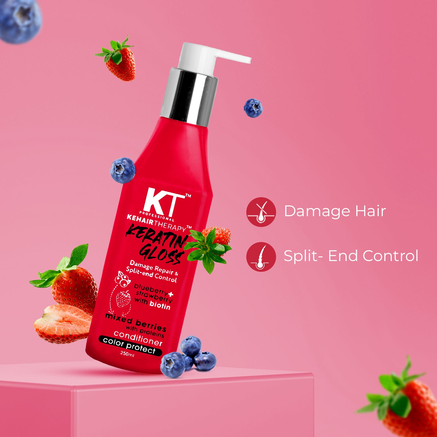 KT Professional Keratin Gloss Damage Repair &amp; Split-End Control Shampoo - 250ml | Sulfate-Free &amp; Paraben-Free | Strengthening &amp; Nourishing Formula for Smooth, Healthy Hair | Ideal for All Hair Types