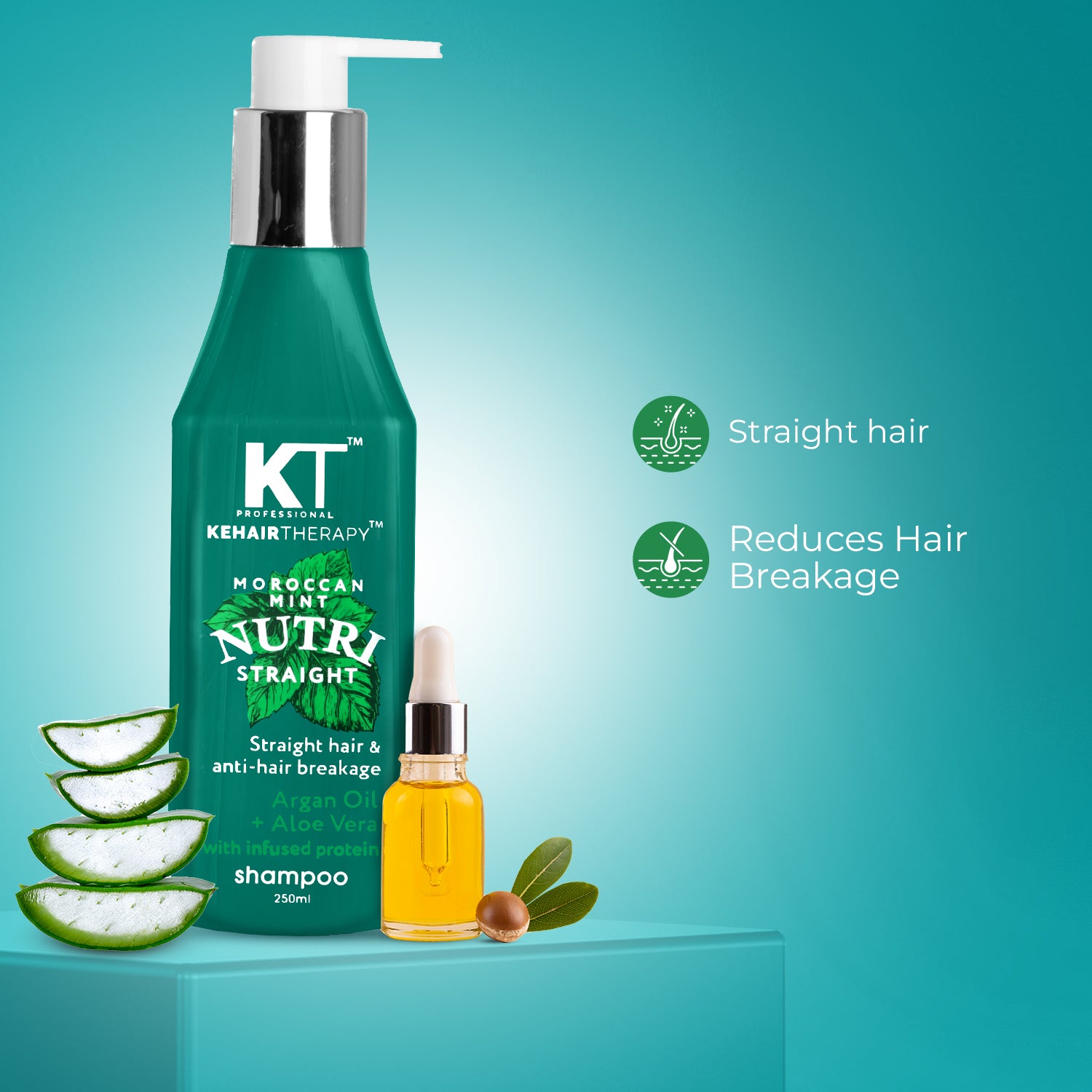 KT Professional Moroccan Mint Nutri Straight Shampoo - 250ml | Sulfate-Free &amp; Paraben-Free | Anti-Hair Breakage &amp; Nourishing Care for Straight, Smooth Hair | Safe for Color-Treated &amp; Chemically Treated Hair