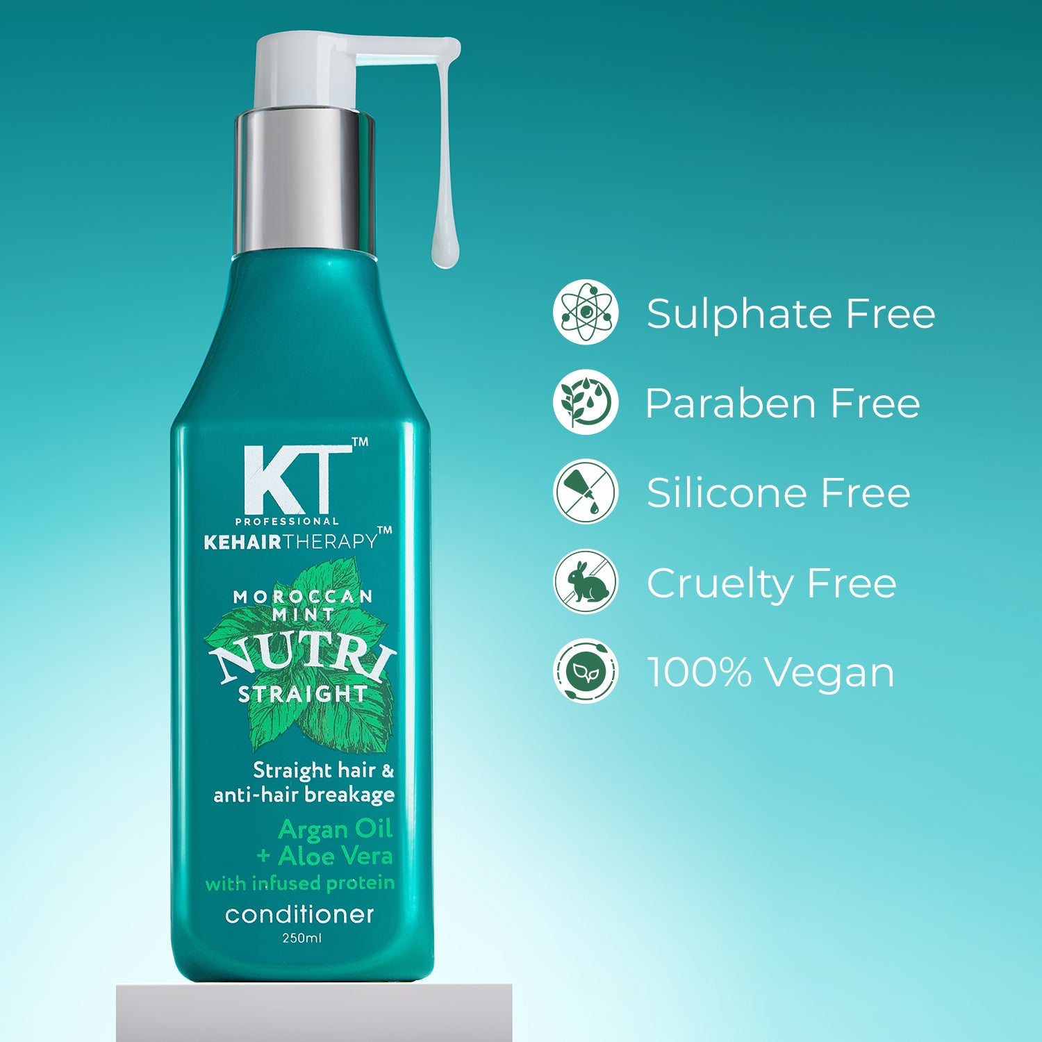 KT Professional Moroccan Mint Nutri Straight Conditioner - 250ml | Anti-Hair Breakage &amp; Nourishing Care for Smooth Hair