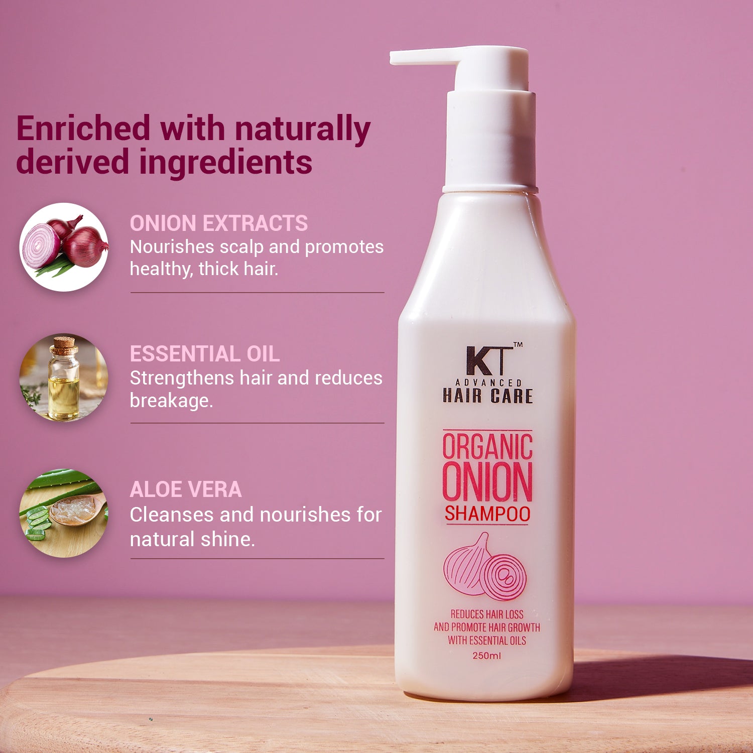 Organic Onion Shampoo | Infused with Essential Oils &amp; Aloe Vera | Controls Hair Fall &amp; Strengthens Hair | Sulfate-Free, Paraben-Free | 250ml