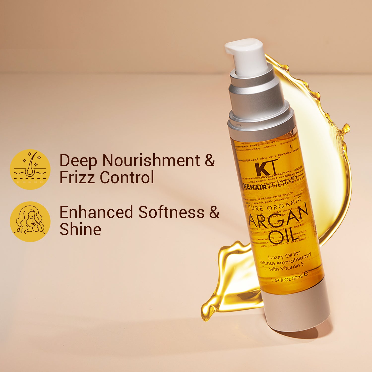 Pure Organic Argan Oil Hair Serum | With Vitamin E for Frizz Control &amp; Natural Shine | Aromatherapy Treatment | Sulfate-Free, Paraben-Free | 50ml