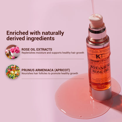 Botanical Rose Oil Hair Serum | For Soft, Silky Hair, Natural Shine &amp; Long-Lasting Hydration | Sulfate-Free, Paraben-Free | 50ml