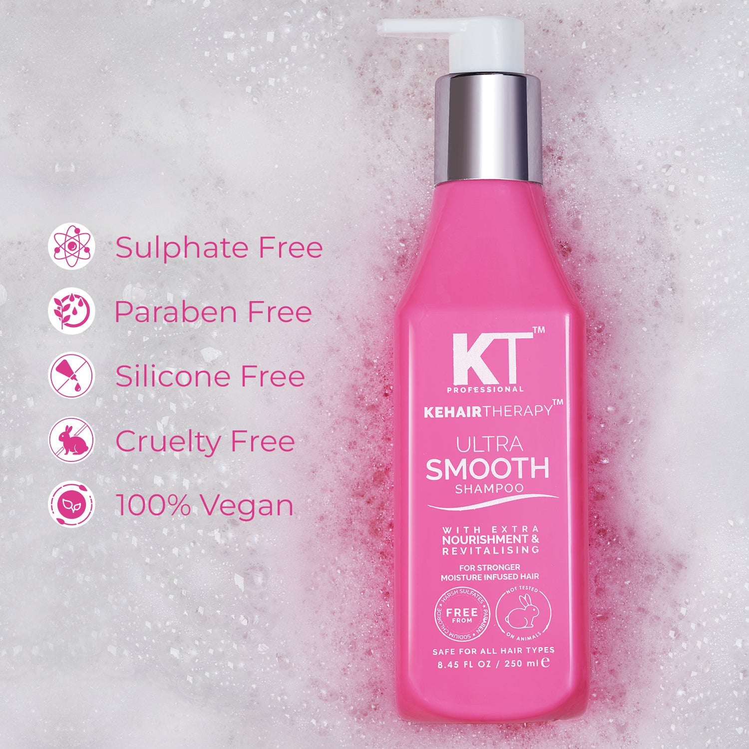 KT Professional Ultra Smooth Shampoo | Deep Hydration &amp; Frizz Control for Smooth, Silky Hair | Nourishing Shampoo for All Hair Types, Safe for Color-Treated Hair