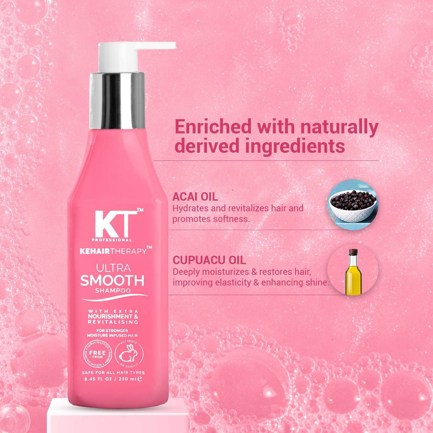 Ultra Smooth Shampoo | Infused with Acai Oil &amp; Cupuacu Oil | Extra Nourishment &amp; Revitalizing for Soft, Shiny Hair | Sulfate-Free, Paraben-Free | 250ml