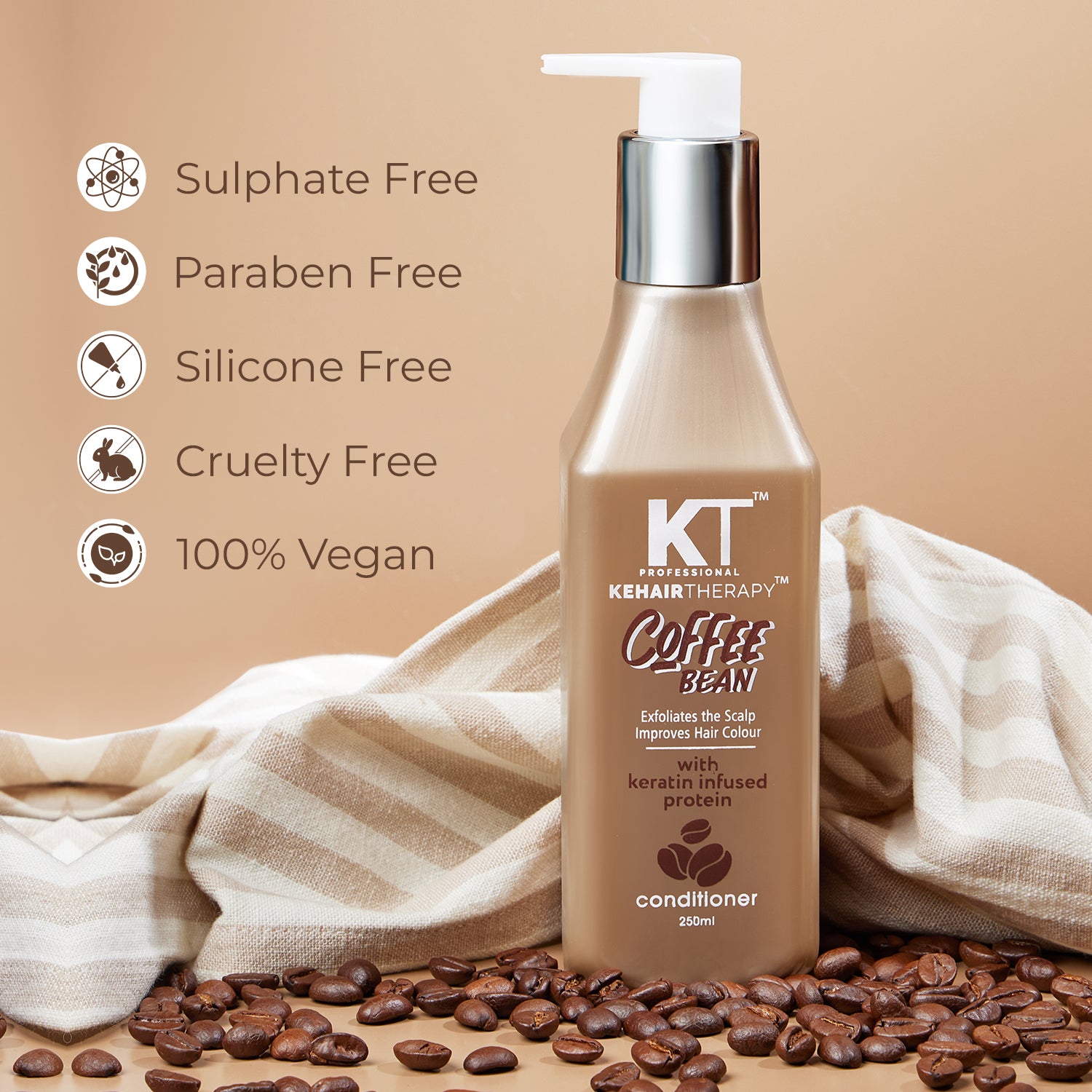 KT Professional Coffee Bean Conditioner - 250ml | Enriched with Raw Coffee, Protein &amp; Argan Oil for Hair Fall Control