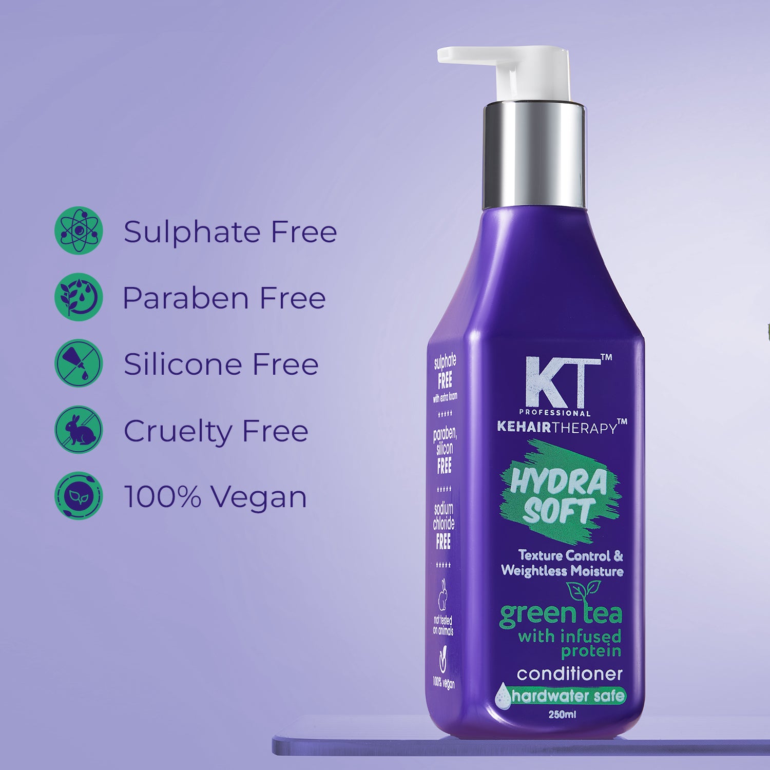 KT Professional Hydra Soft Texture Control Weight-Less Moisture Shampoo - 250ml | Sulfate-Free &amp; Paraben-Free | Lightweight Hydration for Smooth, Frizz-Free Hair | Safe for All Hair Types