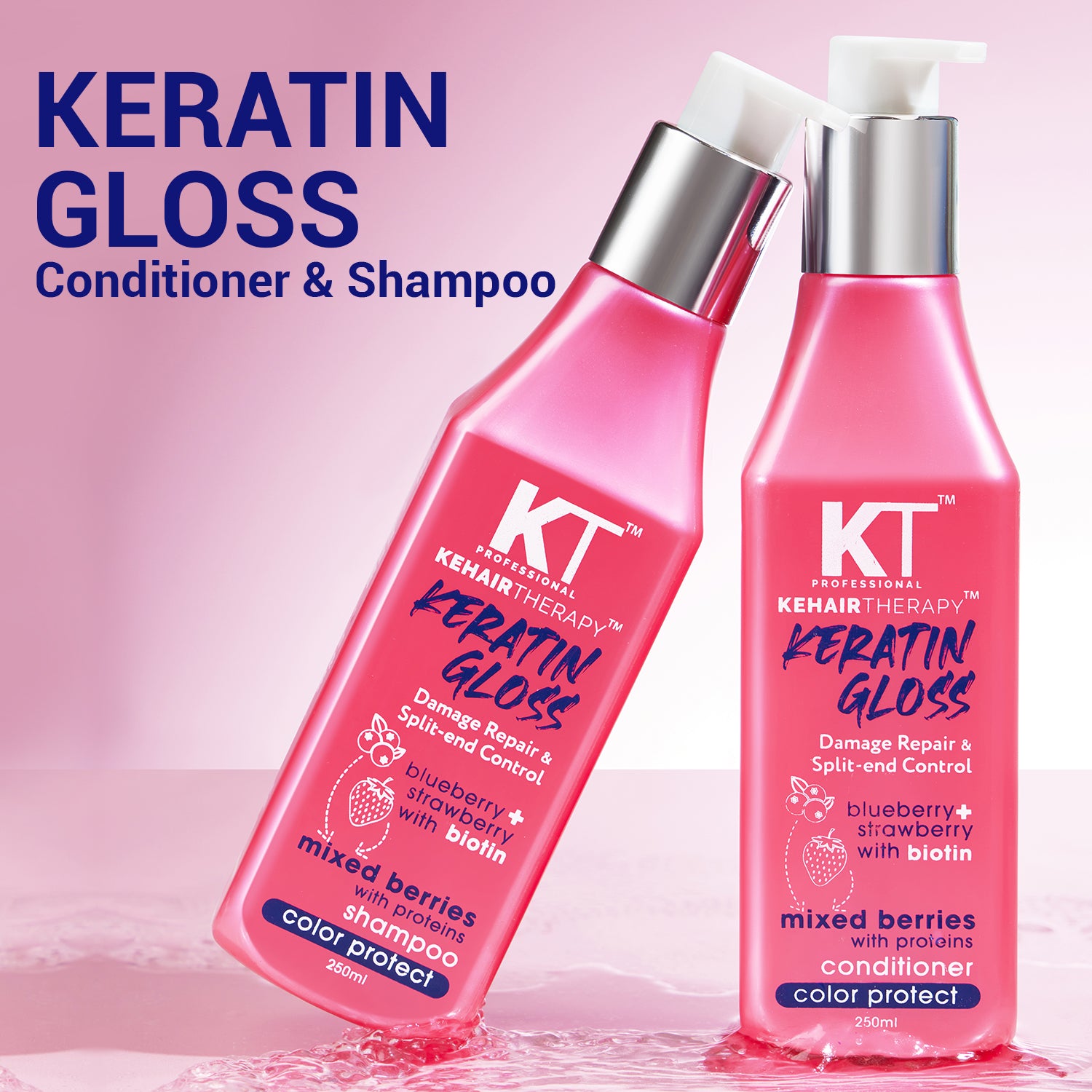 KT Professional Keratin Gloss Damage Repair &amp; Split-End Control Shampoo - 250ml | Strengthening Formula for Healthy Hair