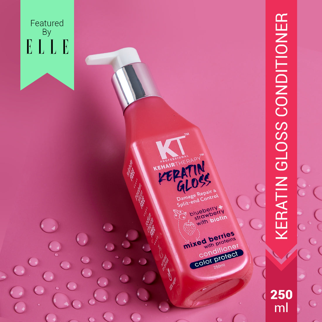 Keratin Gloss Conditioner | With Blueberry, Strawberry & Biotin Extracts | Damage Repair & Split-End Control | Sulfate-Free, Paraben-Free | 250ml