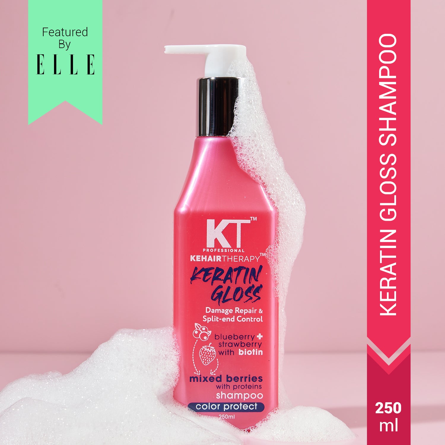 Keratin Gloss Shampoo | Infused with Blueberry, Strawberry &amp; Biotin Extracts | Damage Repair &amp; Split-End Control | Sulfate-Free, Paraben-Free | 250ml